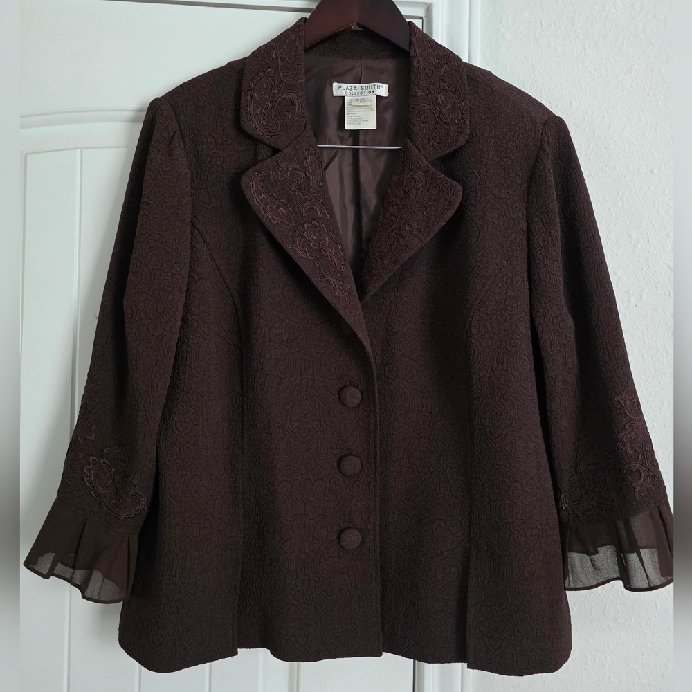 Plaza South Collection Brown Embroidery Jacket Size 18